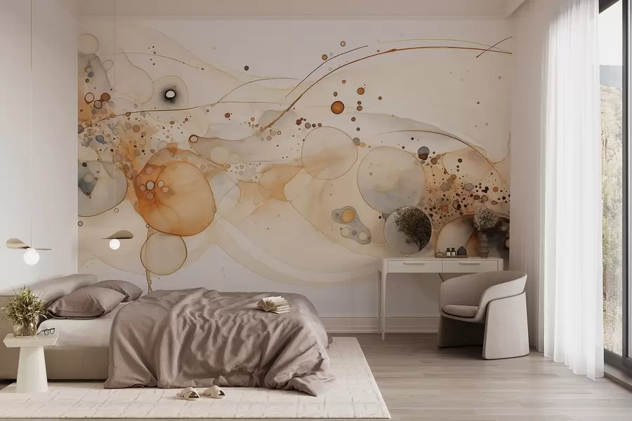 wall murals Abstract ink art, fluid style, beige color palette  w02744
