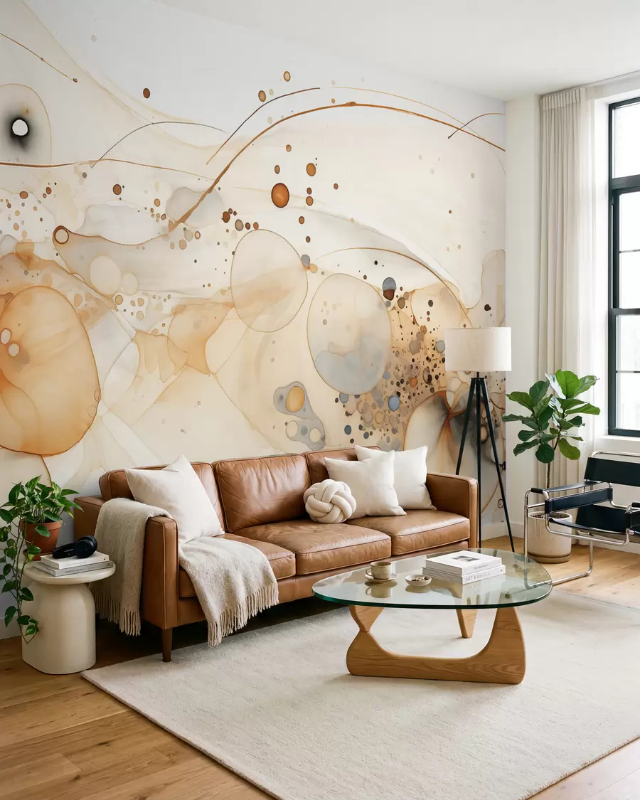 wall murals Abstract ink art, fluid style, beige color palette  w02744