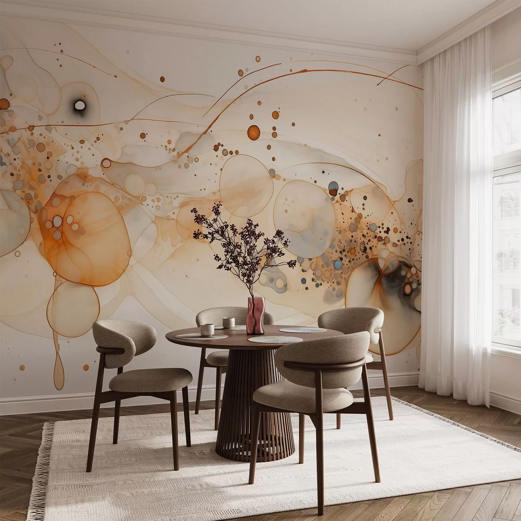 wall murals Abstract ink art, fluid style, beige color palette  w02744