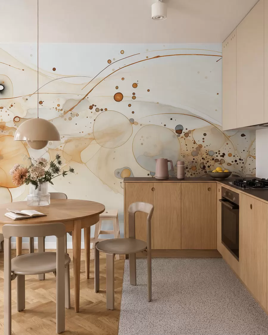 wall murals Abstract ink art, fluid style, beige color palette  w02744