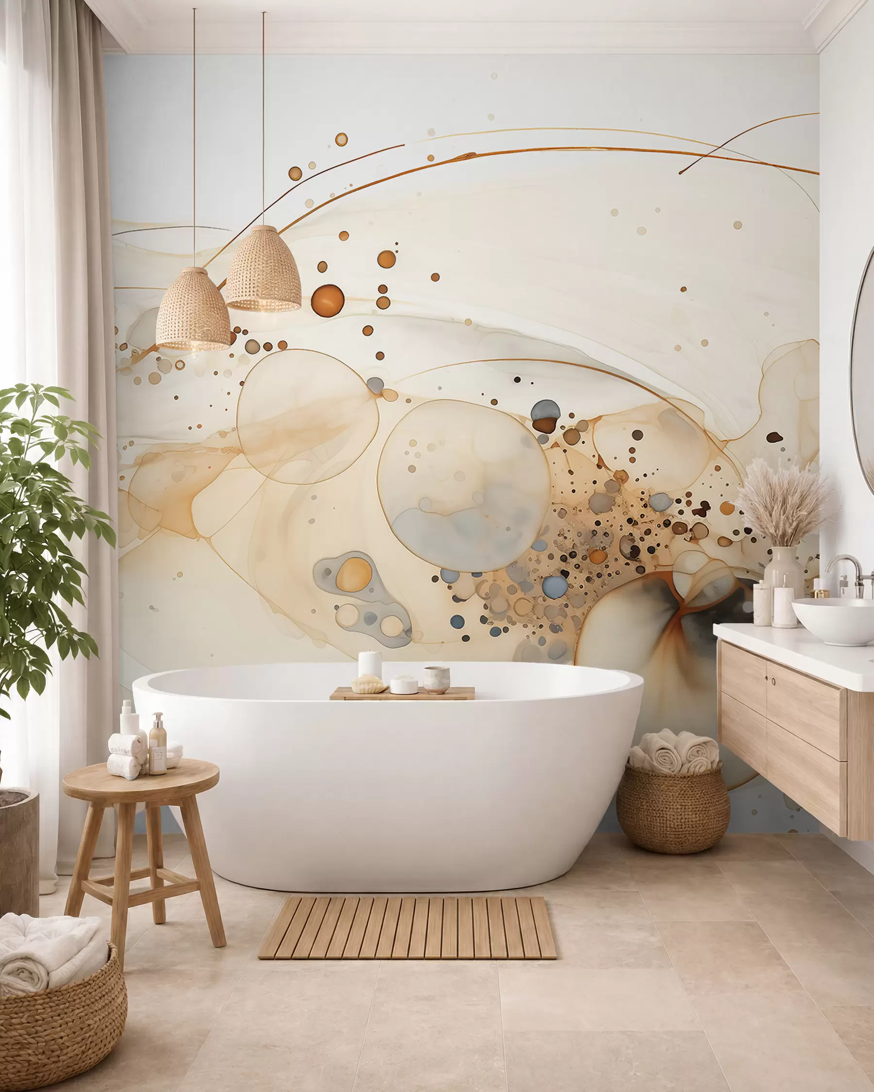 wall murals Abstract ink art, fluid style, beige color palette  w02744