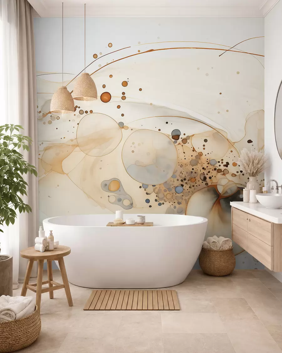 wall murals Abstract ink art, fluid style, beige color palette  w02744