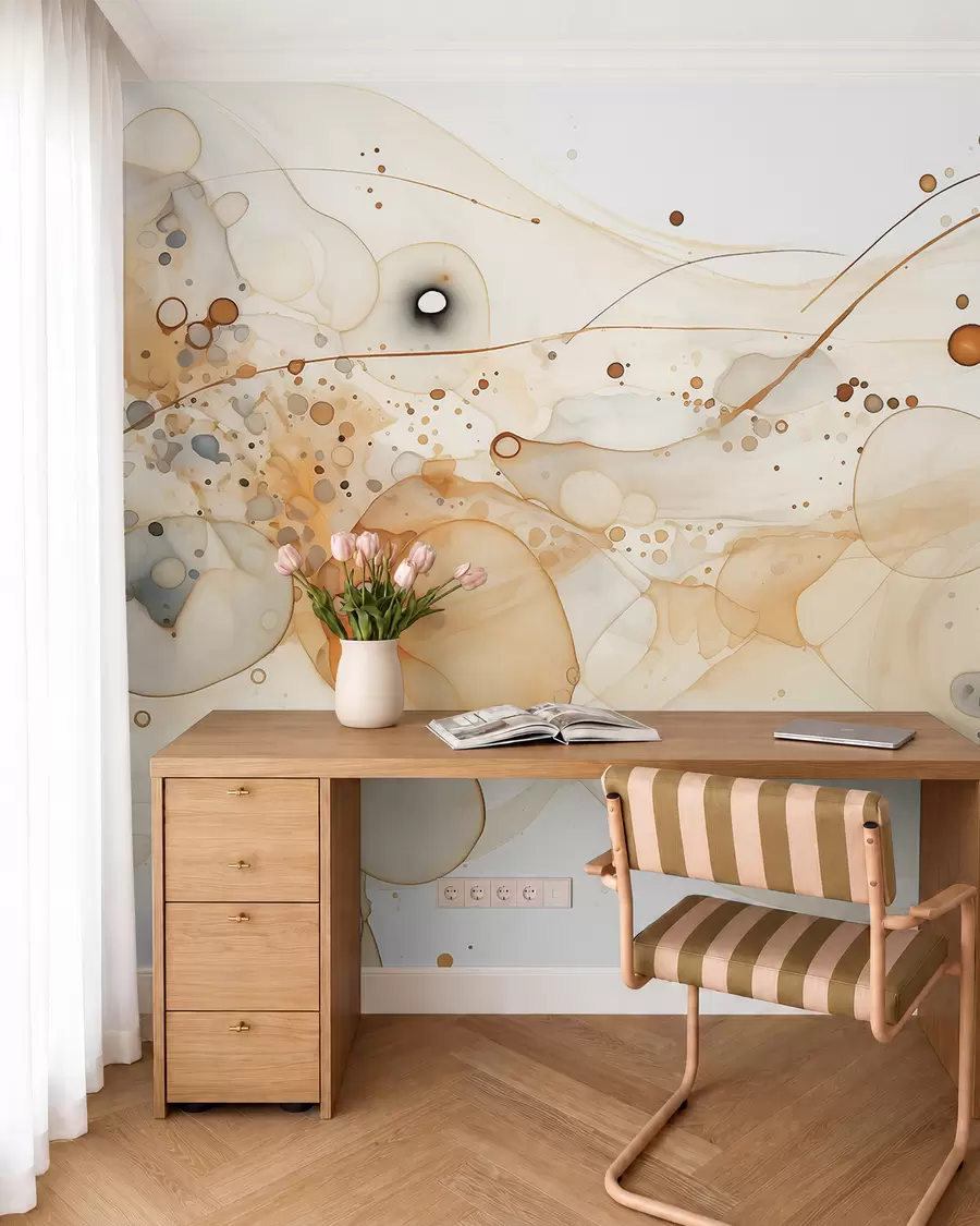 wall murals Abstract ink art, fluid style, beige color palette  w02744