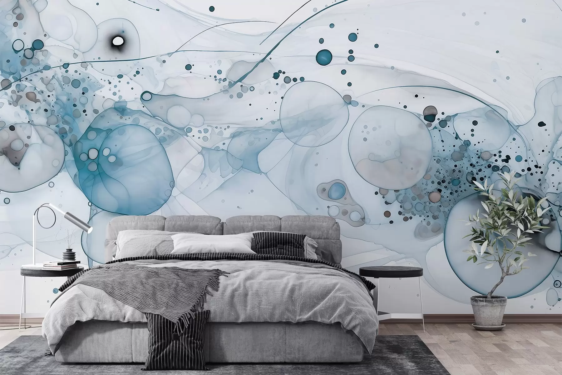 wall murals Abstract ink art, fluid style, blue color palette  w02744v2