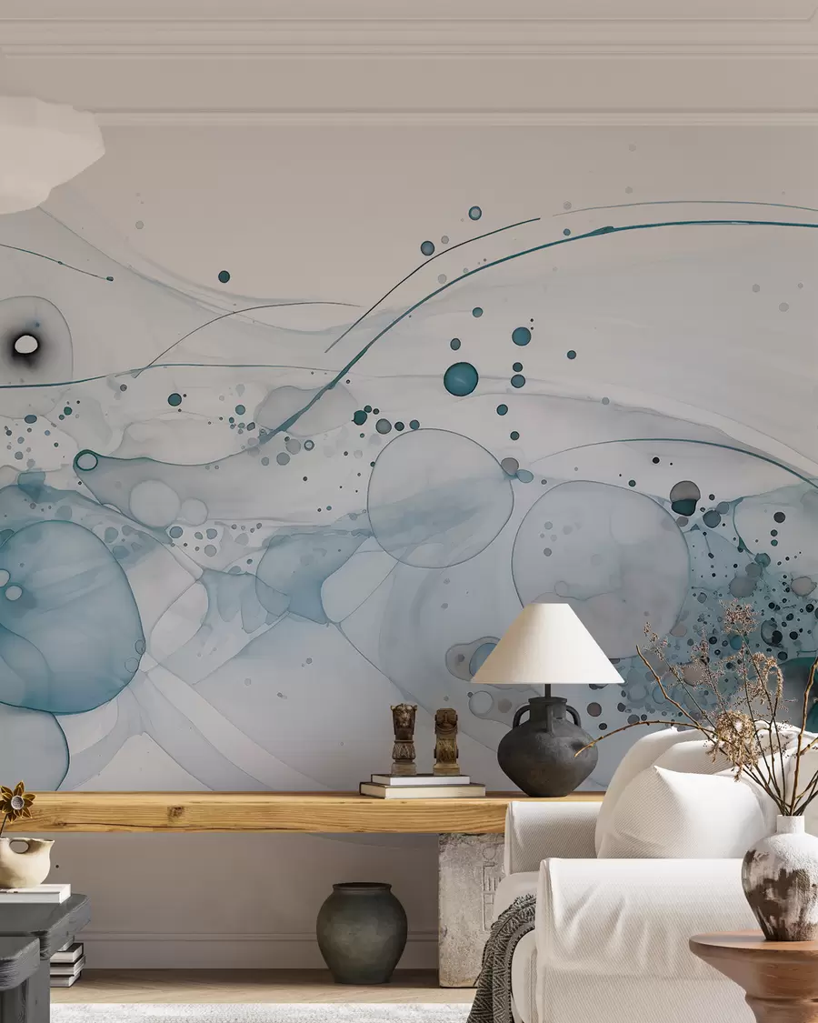 wall murals Blue Ink and Silver Orbits w02744v2