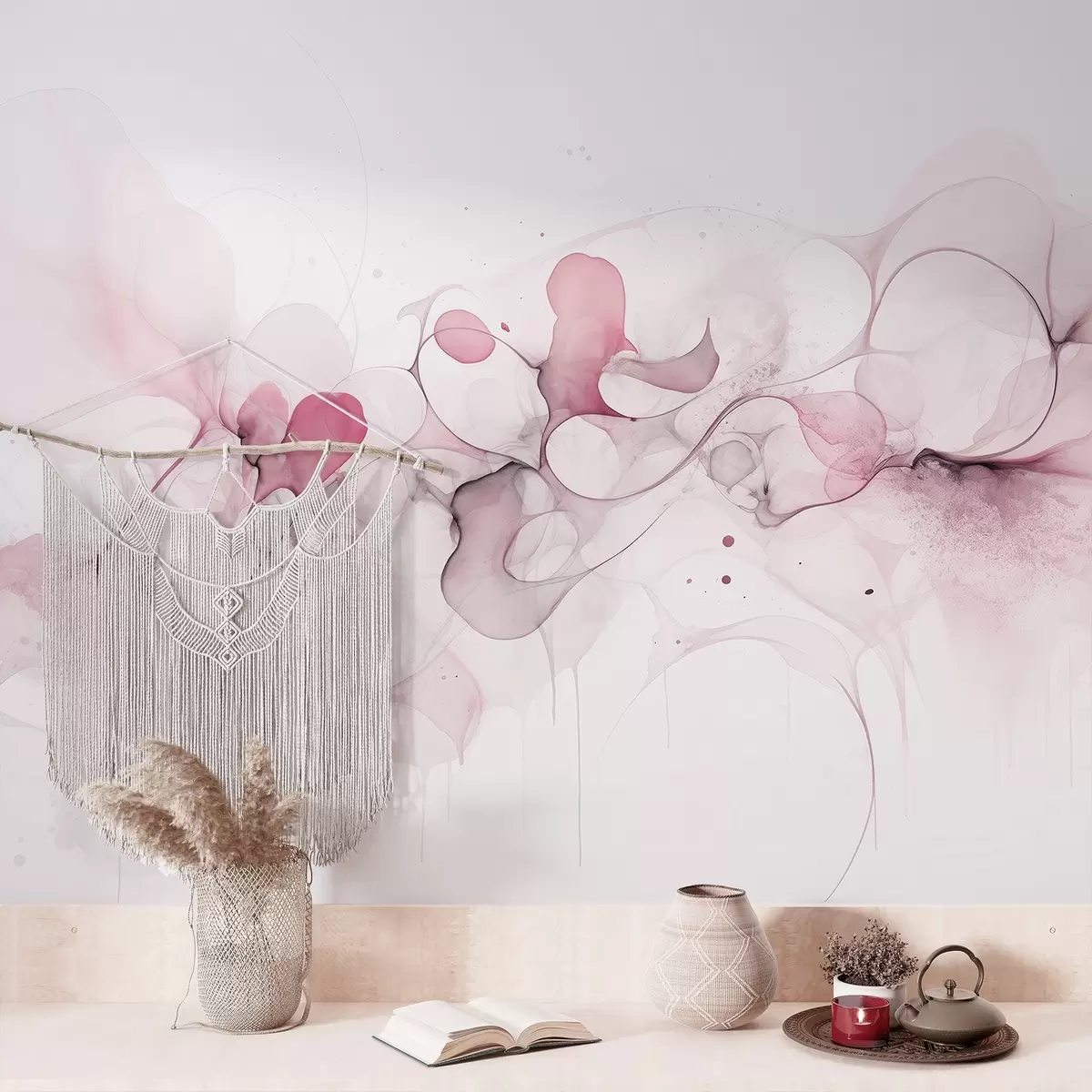 wall murals Fluid art style, abstraction, soft pink colors w02745v2