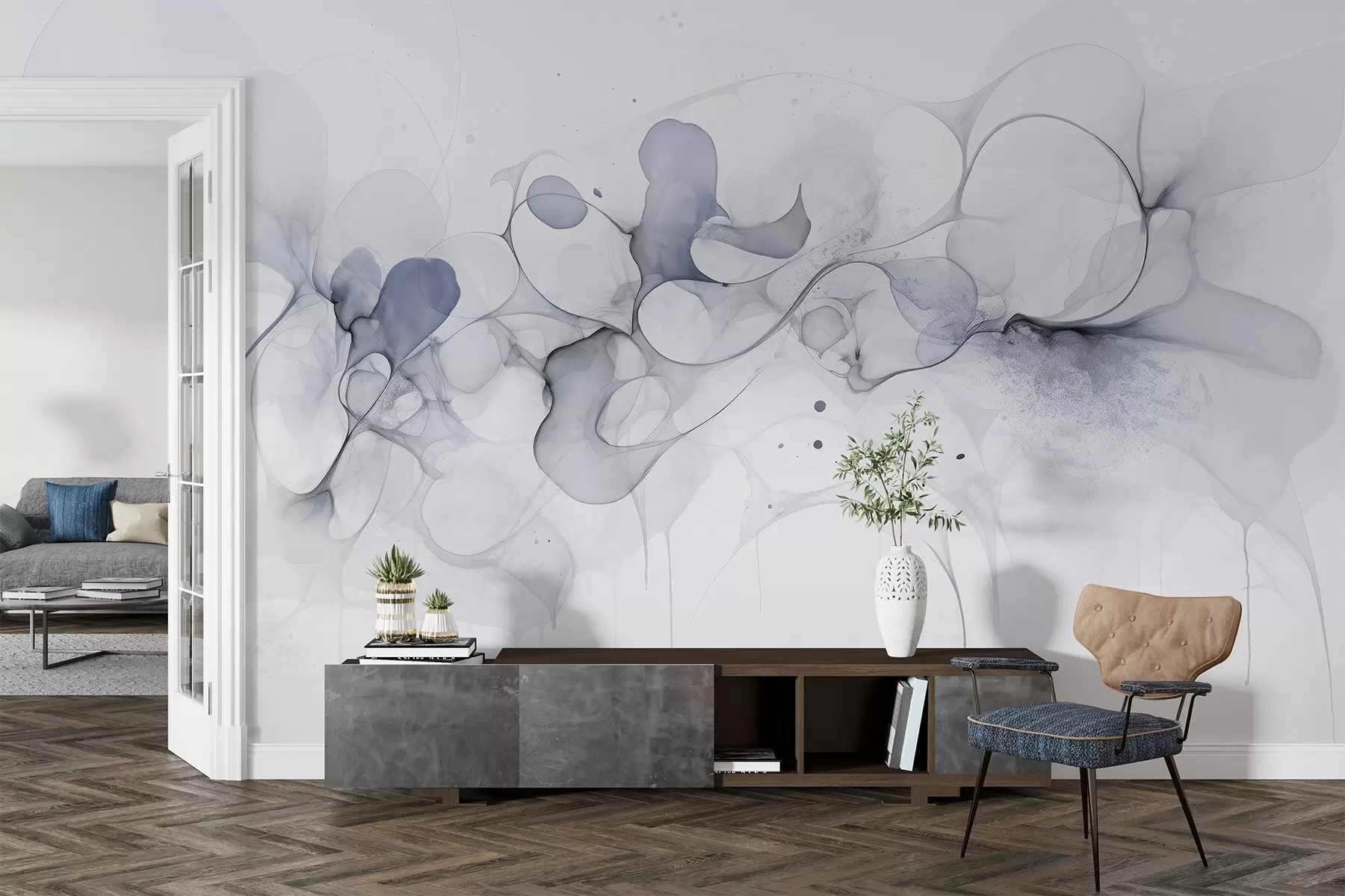 wall murals Fluid art style, abstraction, soft grey colors w02745v3