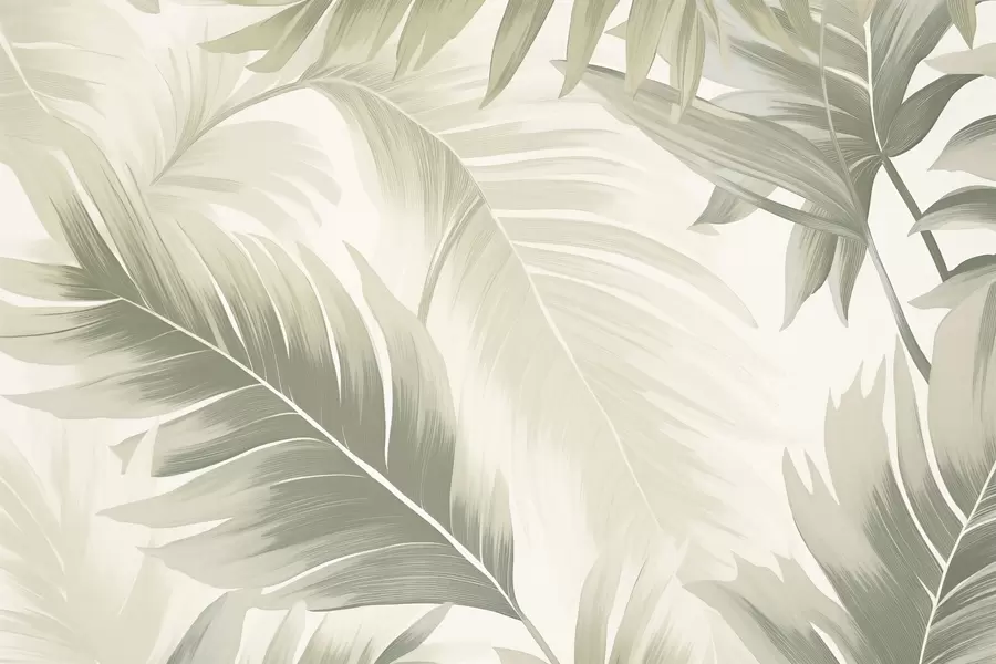 wall murals Pattern of large tropical leaves in soft green and beige hues, with smooth gradients and delicate texture details w02858