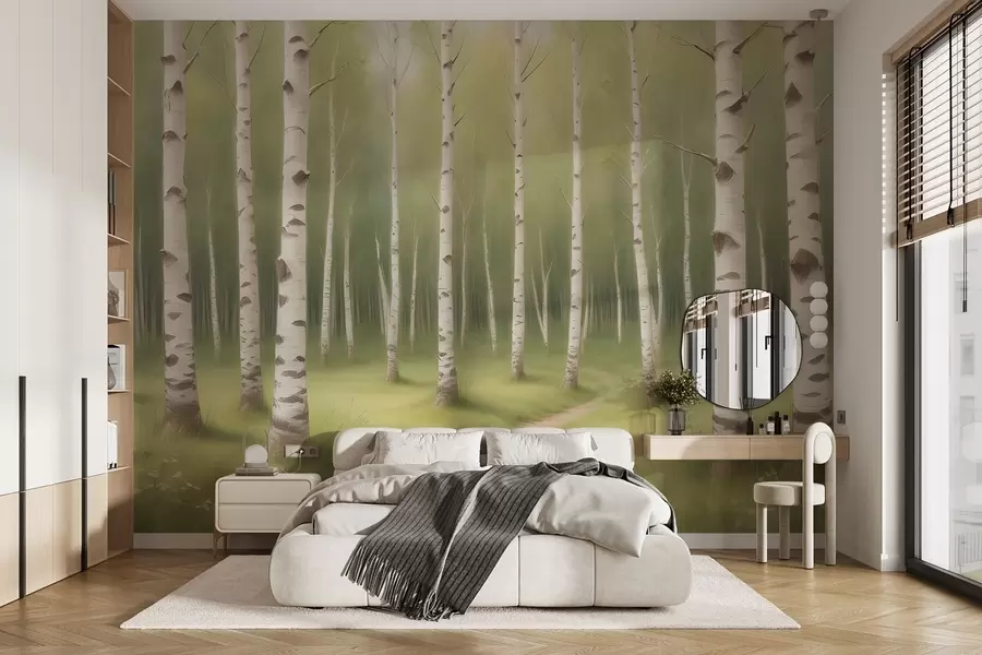 wall murals A painted birch grove w02836