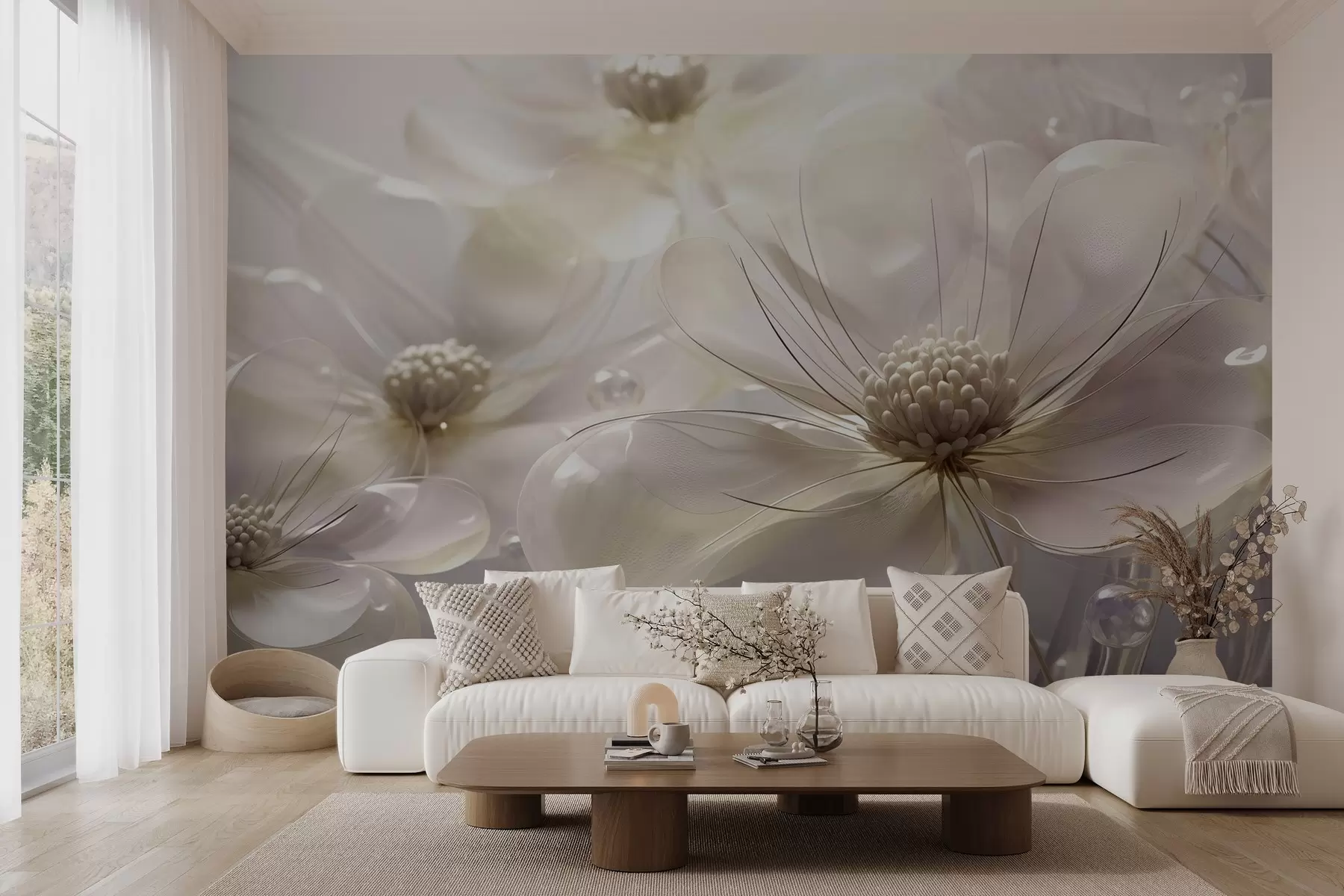 wall murals Large transparent flowers w02837v3