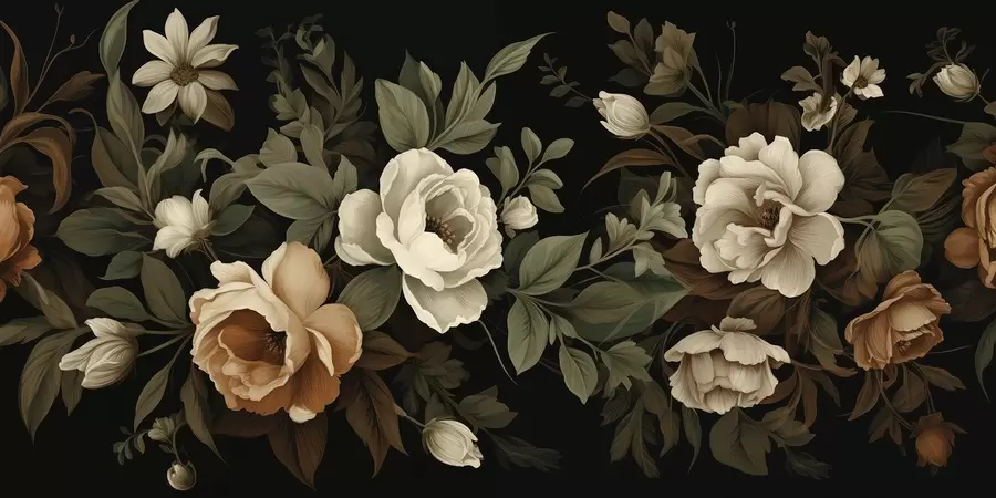 wall murals Assorted flowers on a dark background w02838