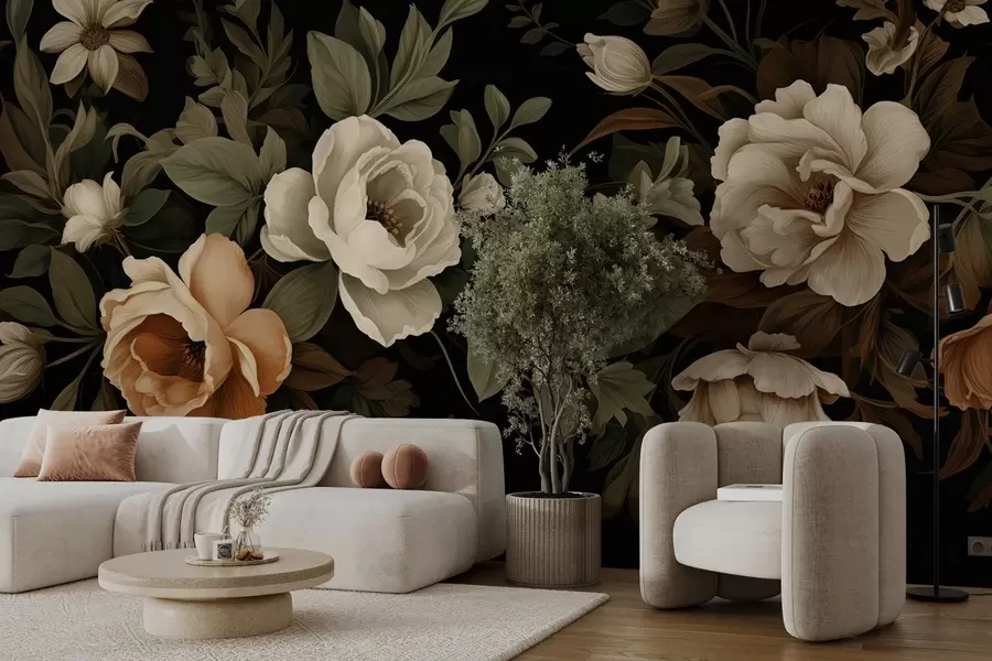 wall murals Assorted flowers on a dark background w02838