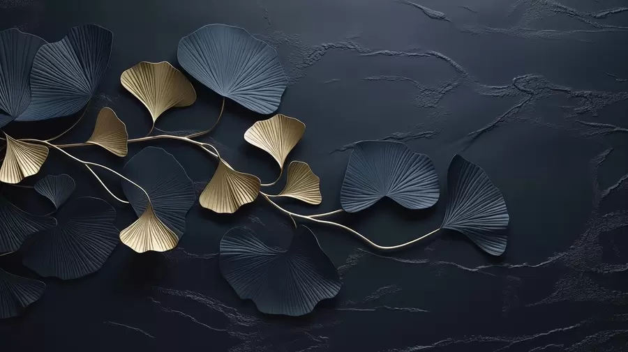 wall murals Volumetric branch with leaves on a concrete wall w02841