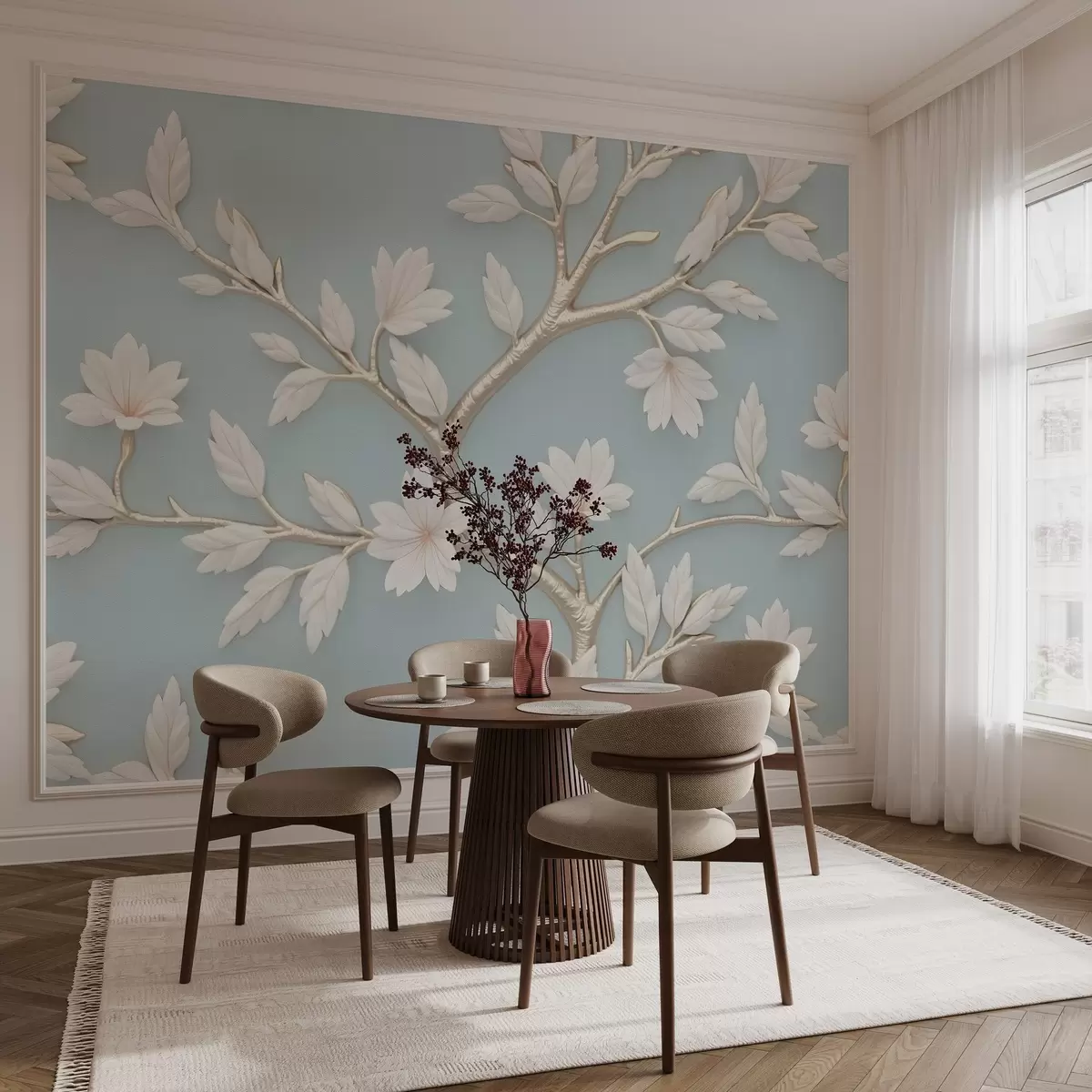 wall murals A blooming branch is painted in oil style w02842