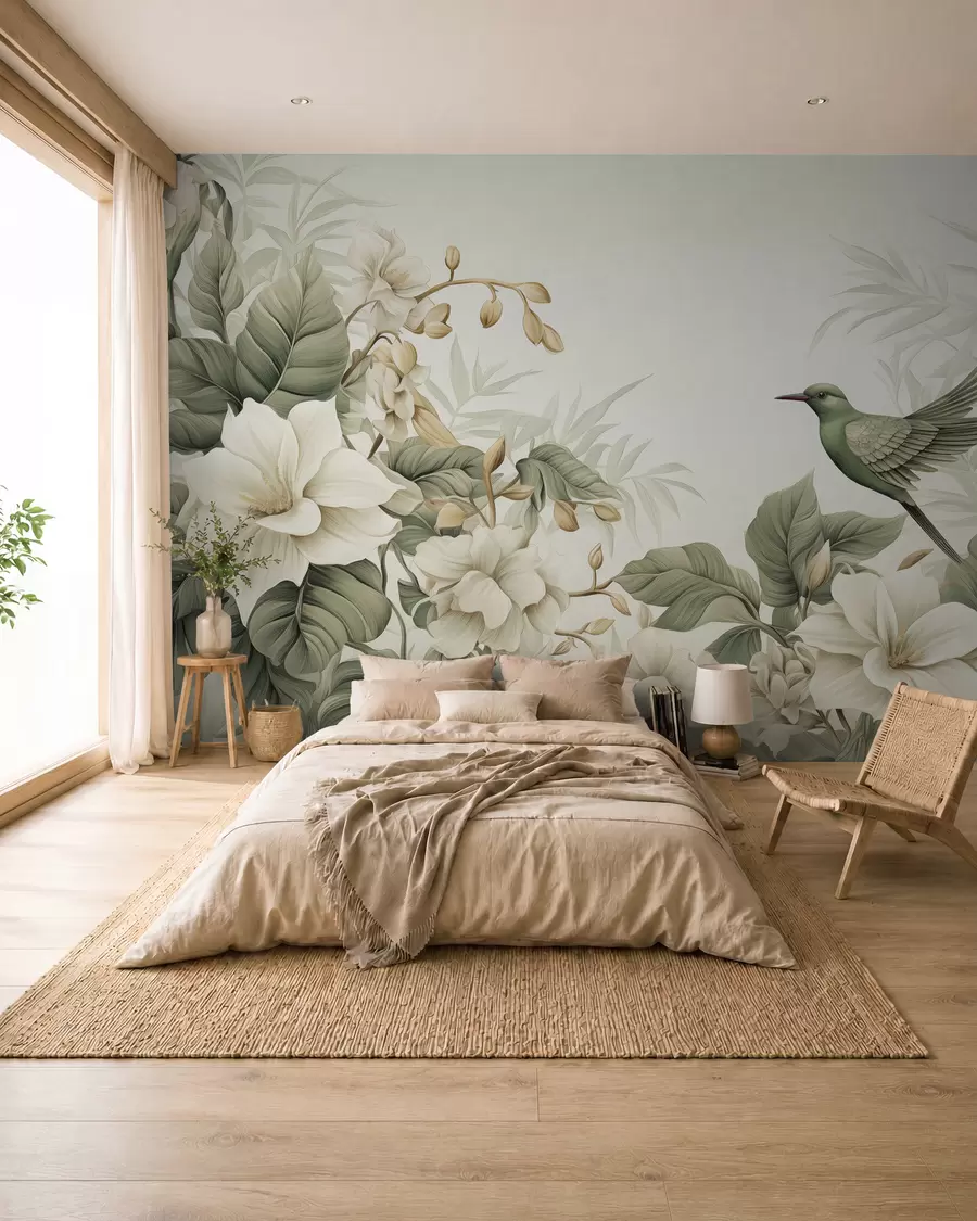 wall murals Tropical landscape with flowers w02844