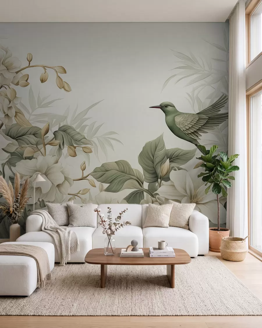 wall murals Tropical landscape with flowers w02844