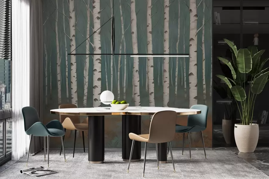 wall murals Watercolor birches w02845