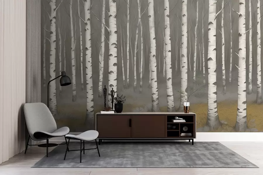 wall murals Watercolor birches w02845v1