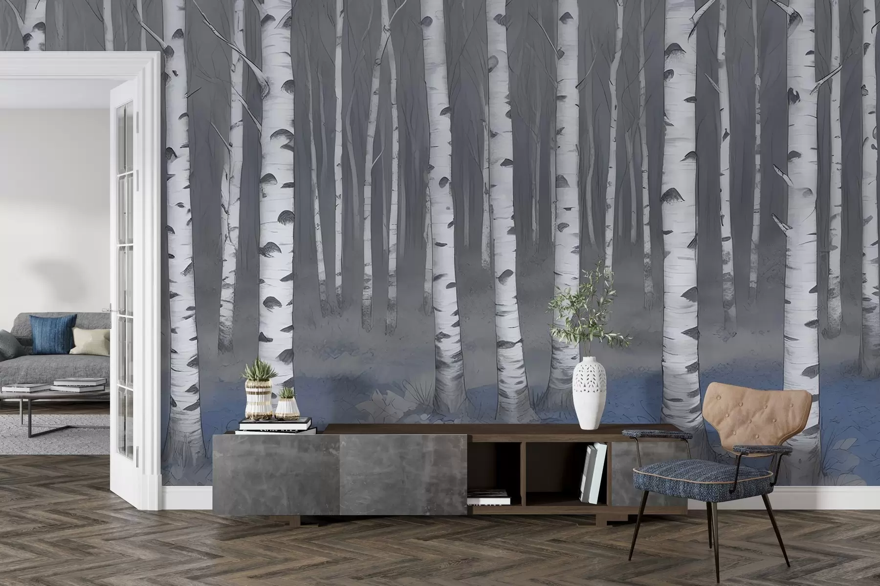 wall murals Watercolor birches w02845v2