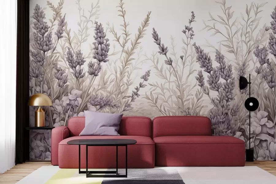 wall murals Watercolor blooming field in pastel colors w02847