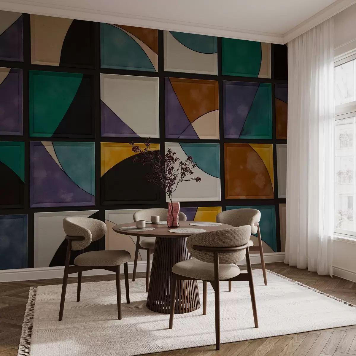 wall murals Colored mosaic squares on a dark background w02849
