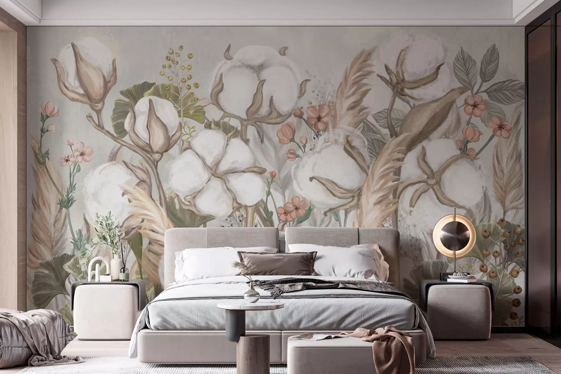 wall murals Delicate arrangement of cotton flowers w02641
