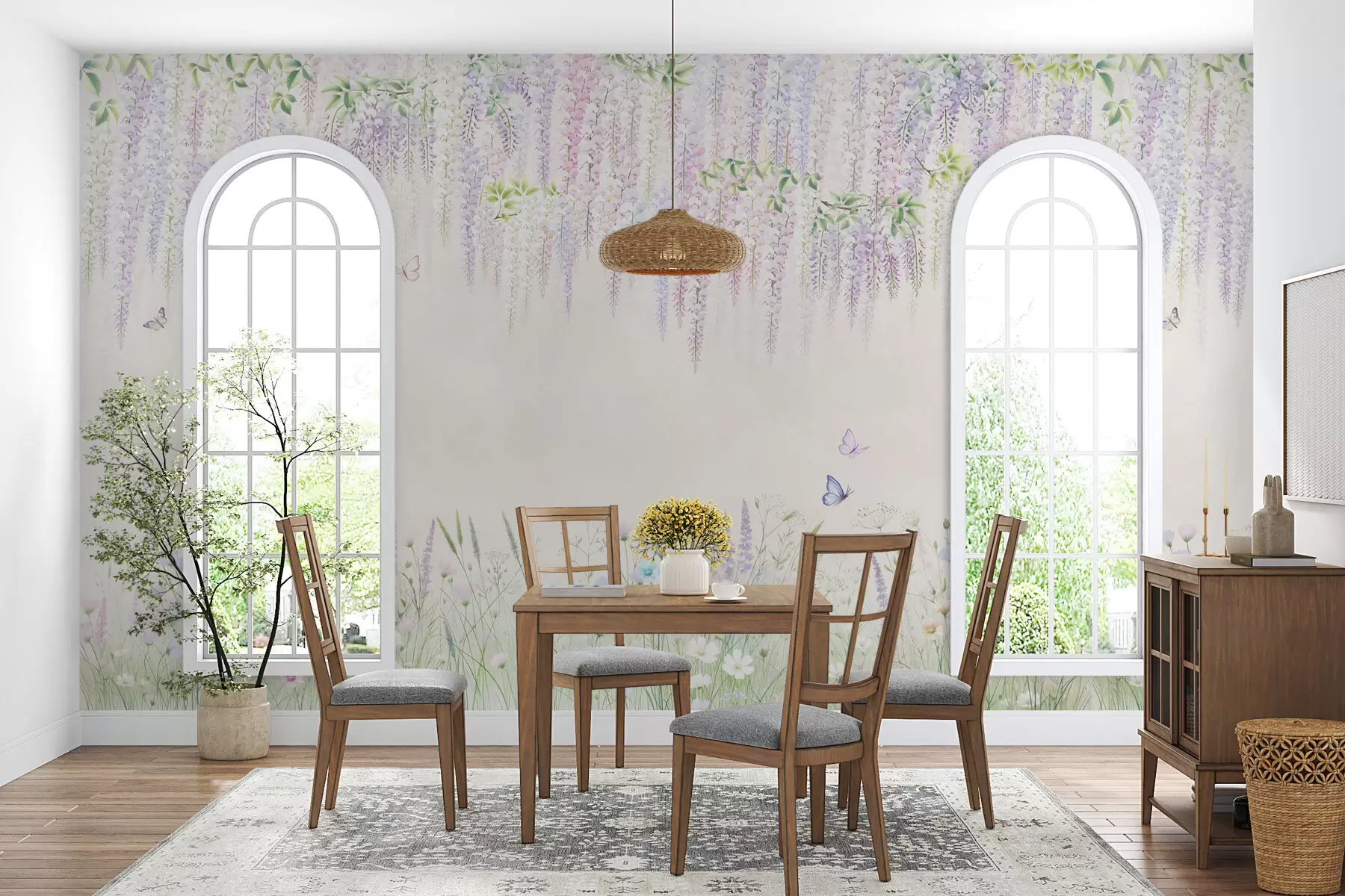 wall murals Hanging wisteria flowers w02644