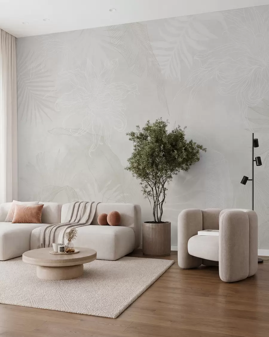 wall murals Palm Fronds in Ivory Mist w02737