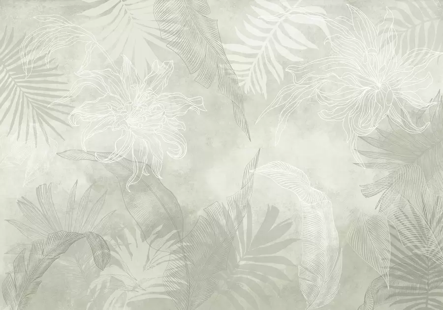 wall murals Grunge effect tropical foliage with a green tint w02737v2