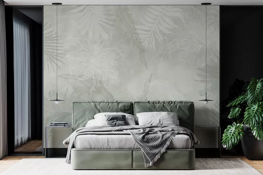 wall murals Grunge effect tropical foliage with a green tint w02737v2