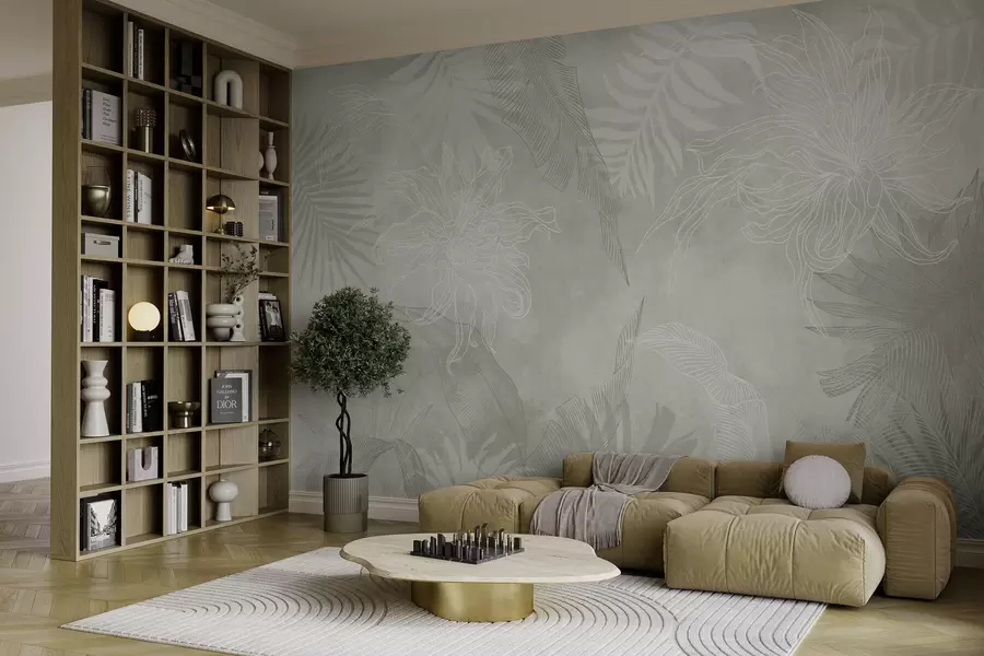 wall murals Grunge effect tropical foliage with a green tint w02737v2
