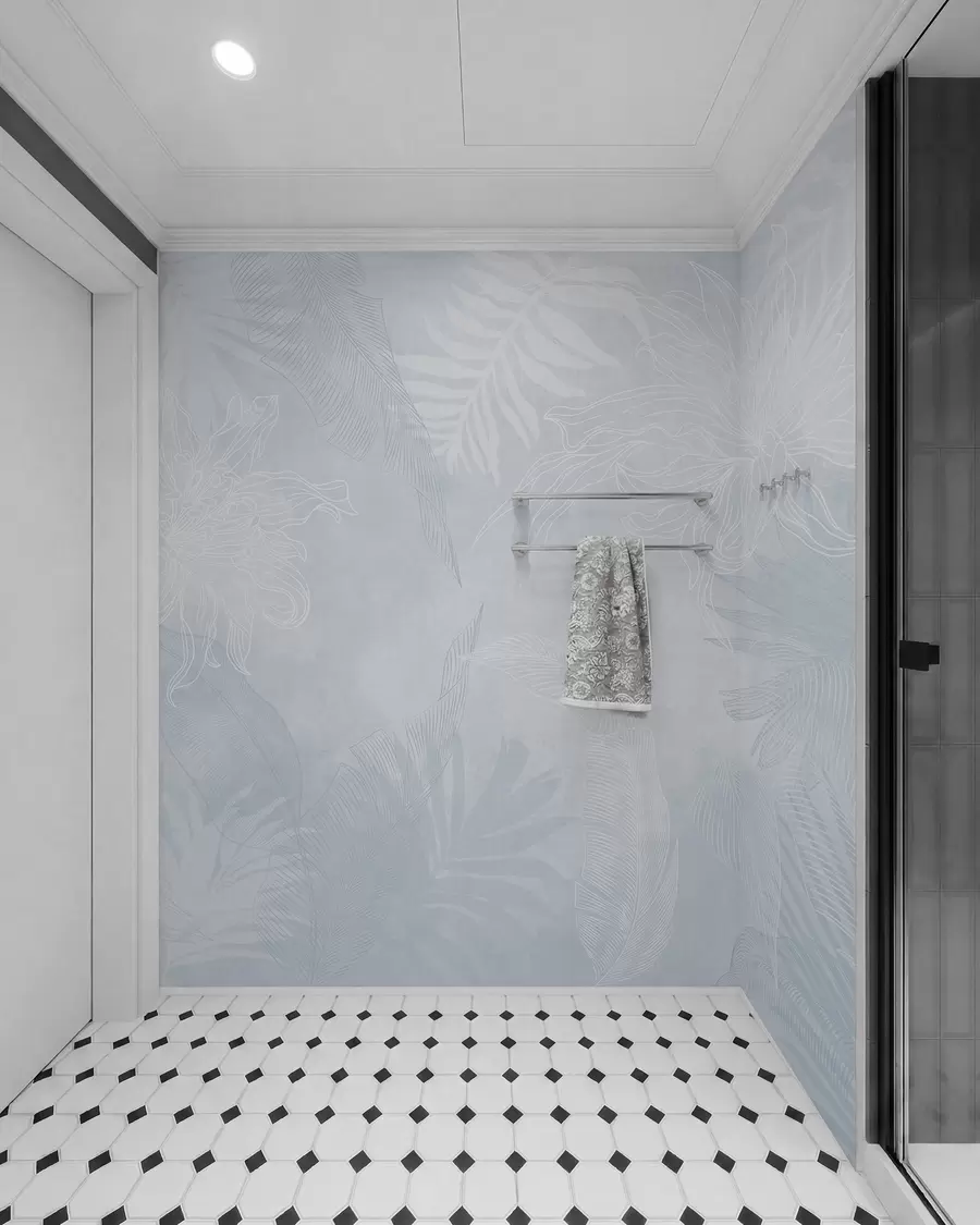 wall murals Grunge effect tropical foliage with a blue tint w02737v3