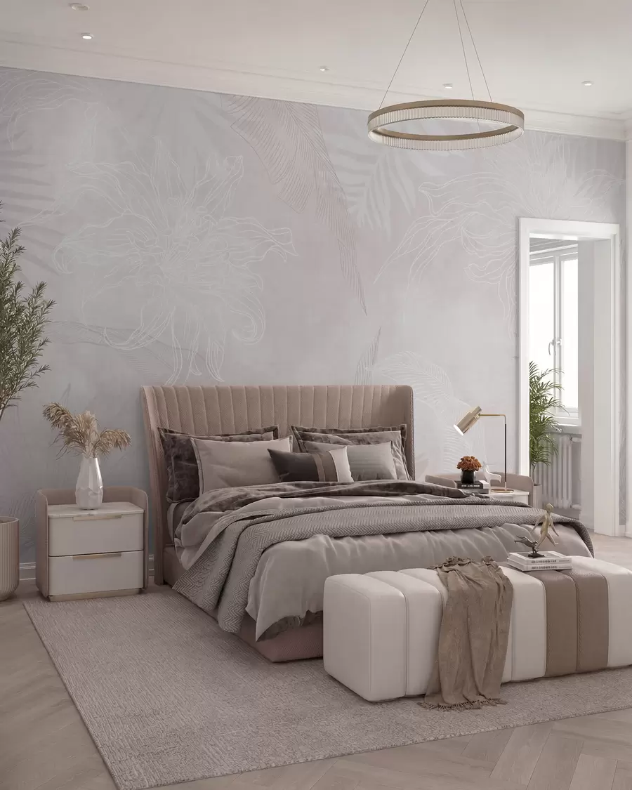 wall murals Grunge effect tropical foliage with a pinkish tint w02737v4