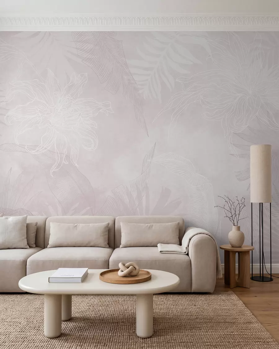 wall murals Grunge effect tropical foliage with a pinkish tint w02737v4