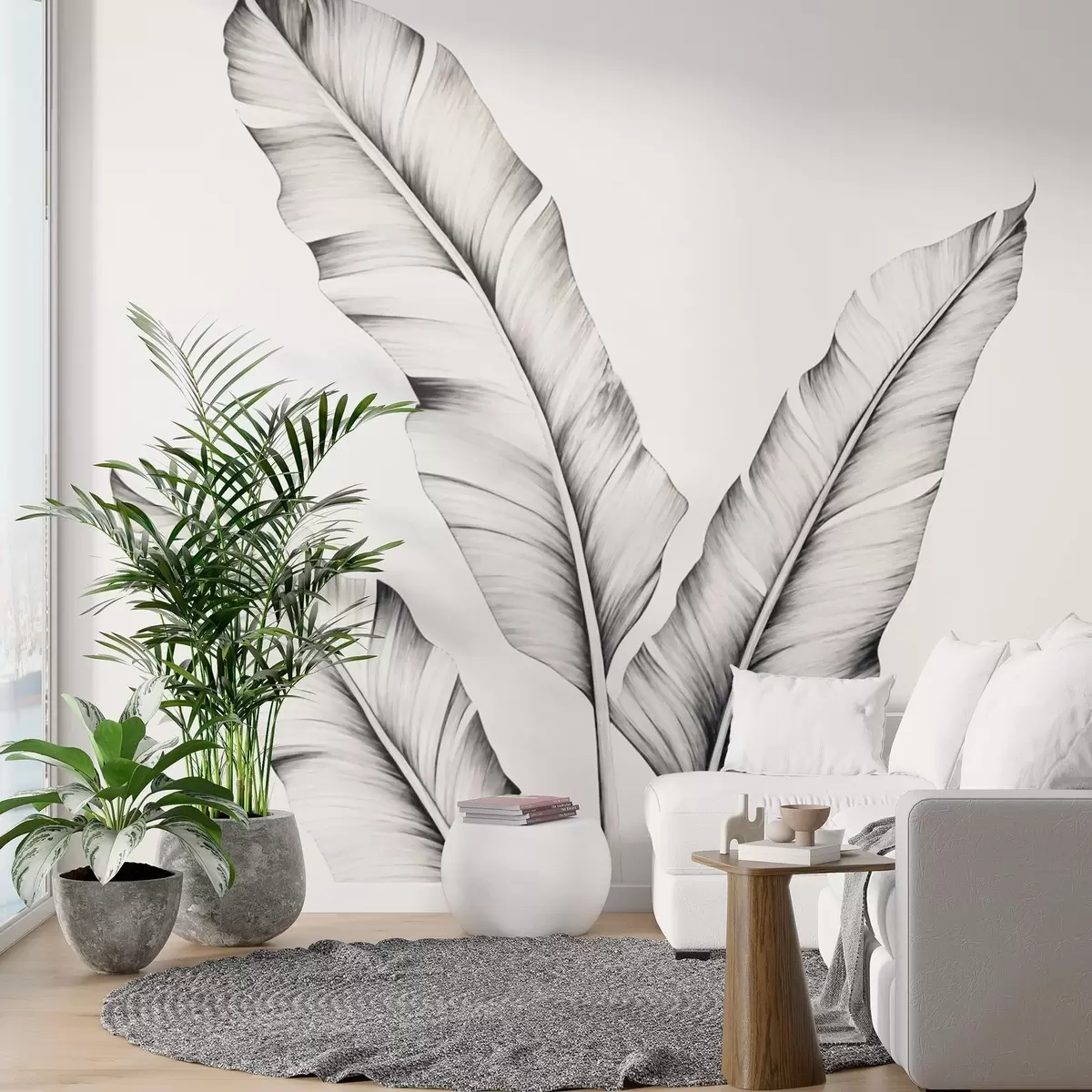 wall murals Graphic of banana leaves in black and white w02866