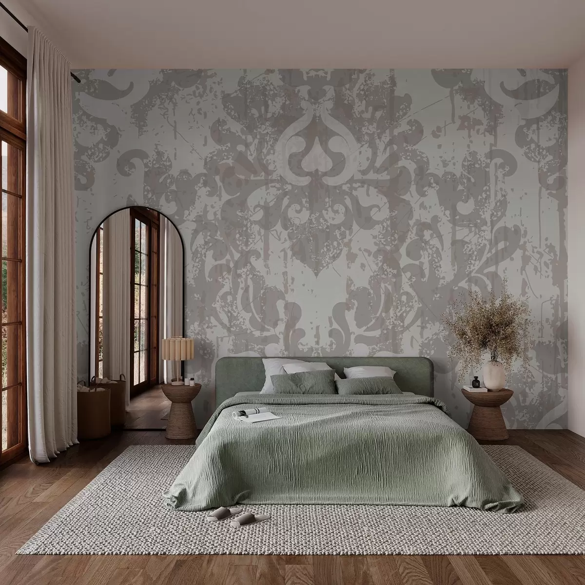 wall murals Vintage damask pattern with distressed effect w02867