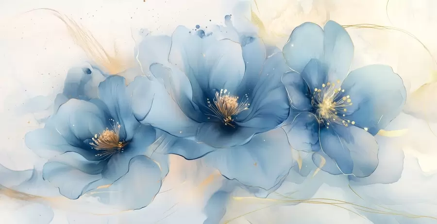 wall murals Dreamy floral painting with large, delicate blue flowers w02769