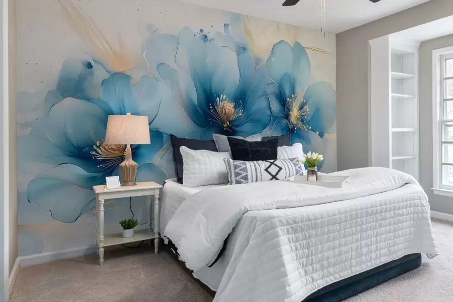wall murals Dreamy floral painting with large, delicate blue flowers w02769