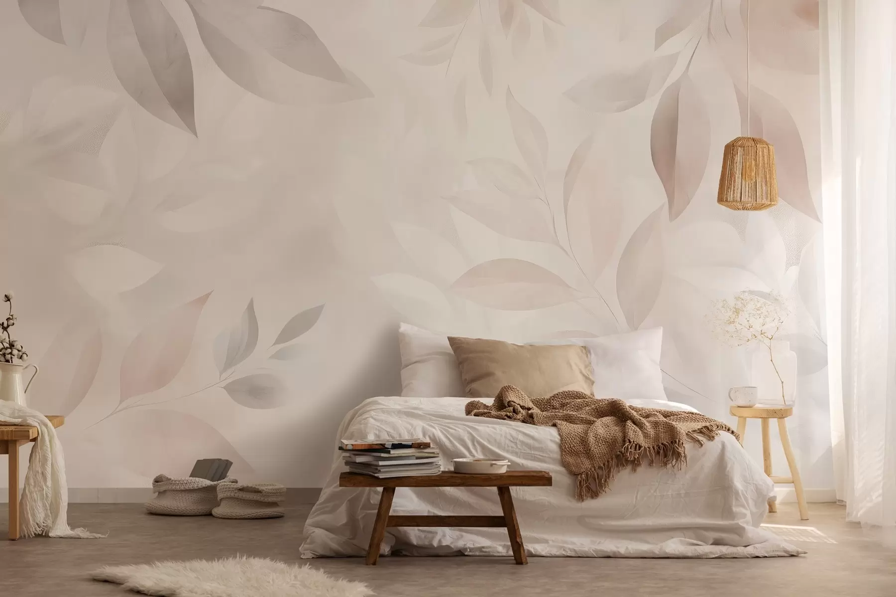 wall murals Delicate foliage in pastel colors w02770