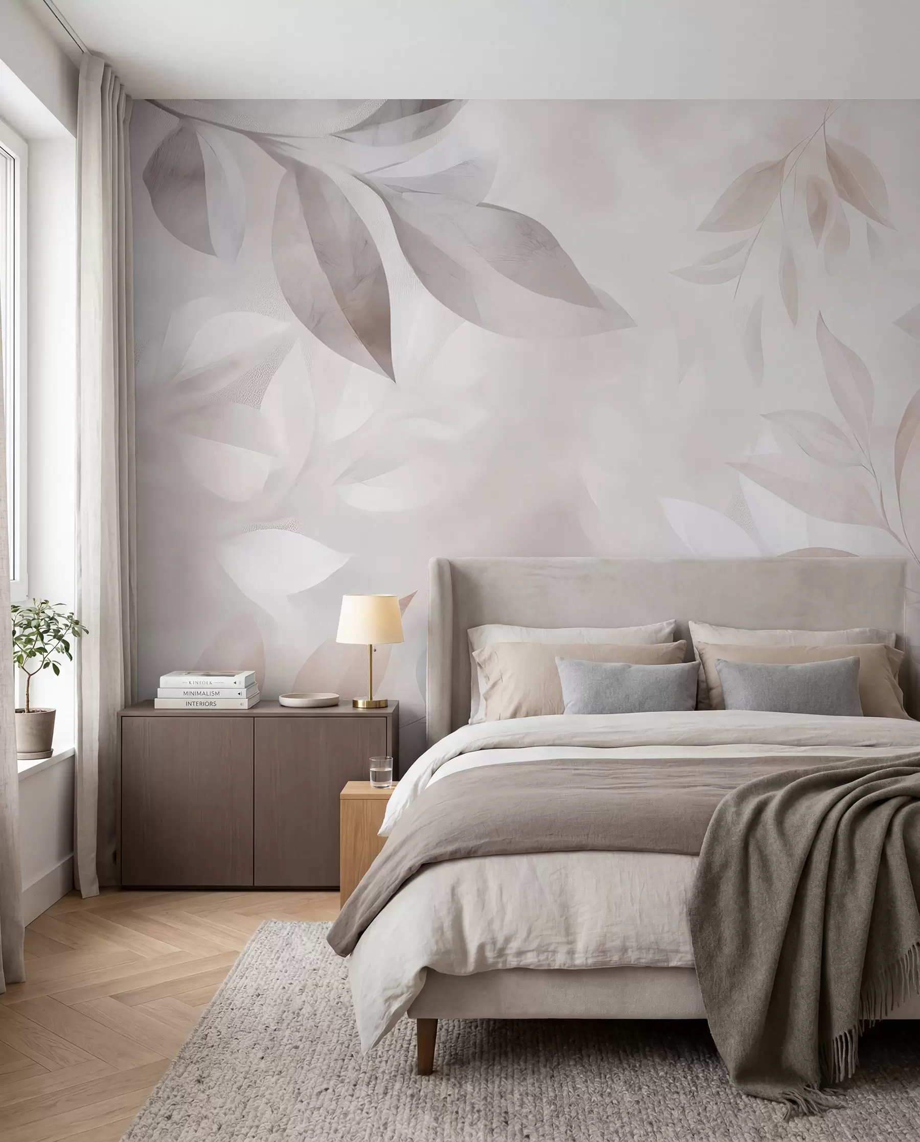 wall murals Delicate foliage in pastel colors w02770