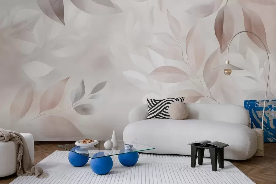wall murals Delicate foliage in pastel colors w02770