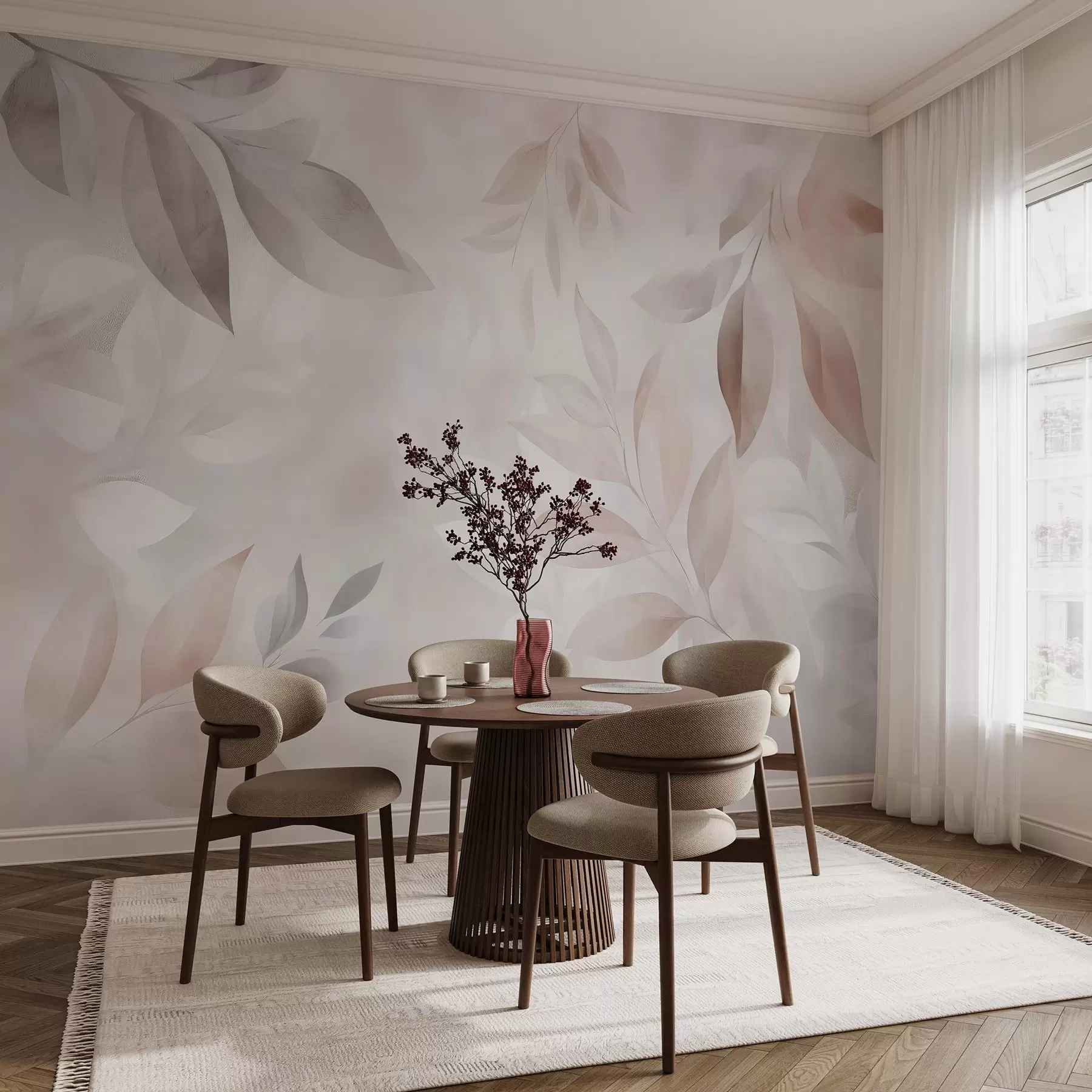 wall murals Delicate foliage in pastel colors w02770