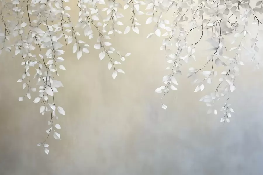 wall murals Delicate branches with white leaves hanging down w02868