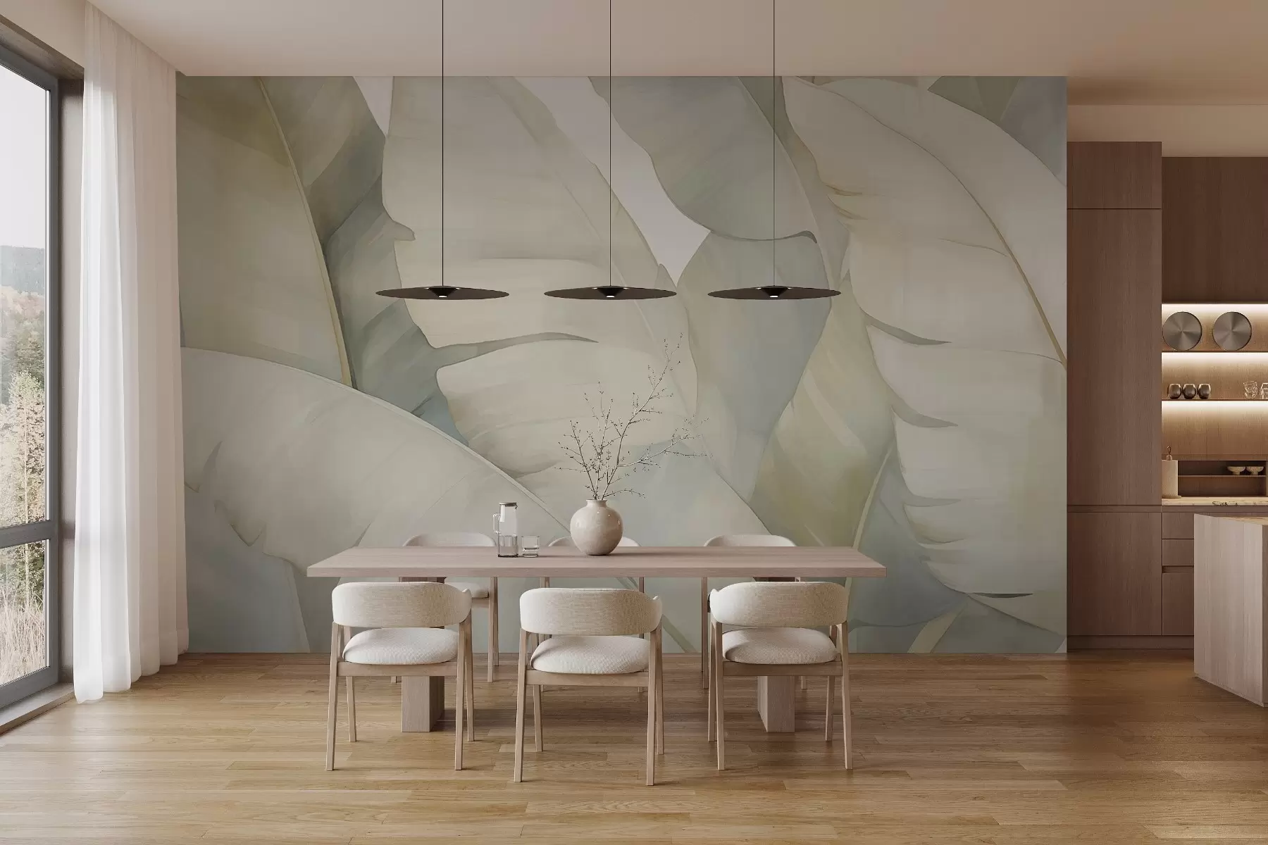 wall murals Banana leaves in pastel colour w02778