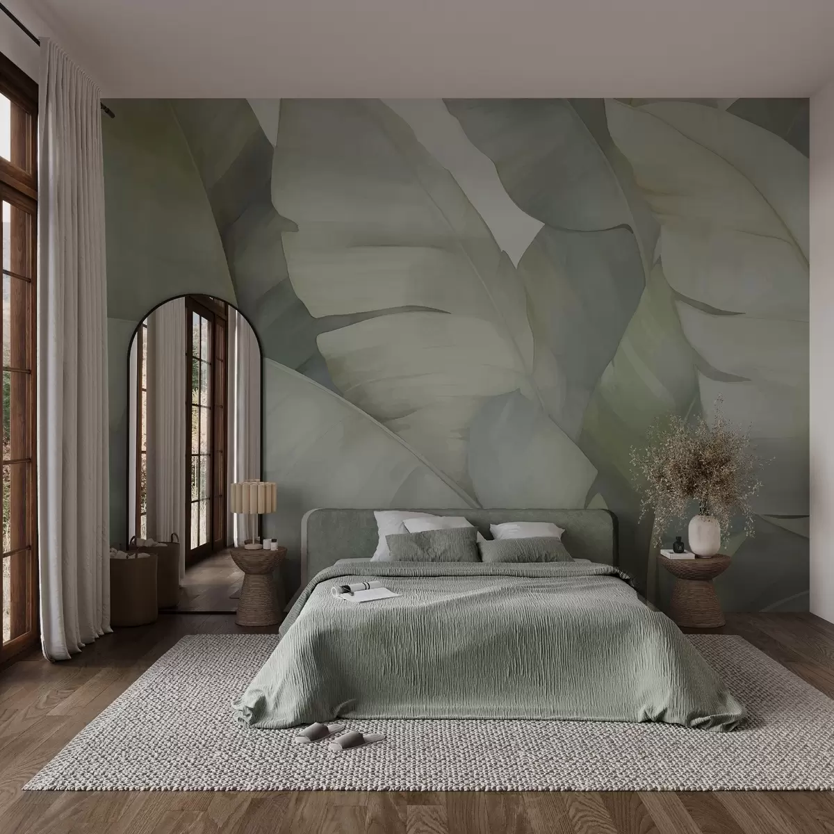 wall murals Banana leaves in pastel with green trim w02778v2