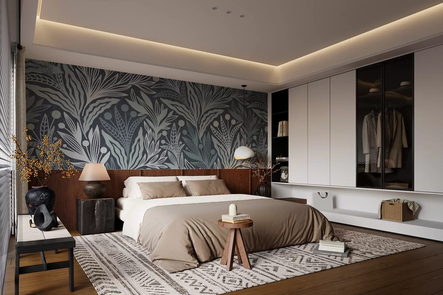 wall murals Delicate graphic leaves in blue w02783v1