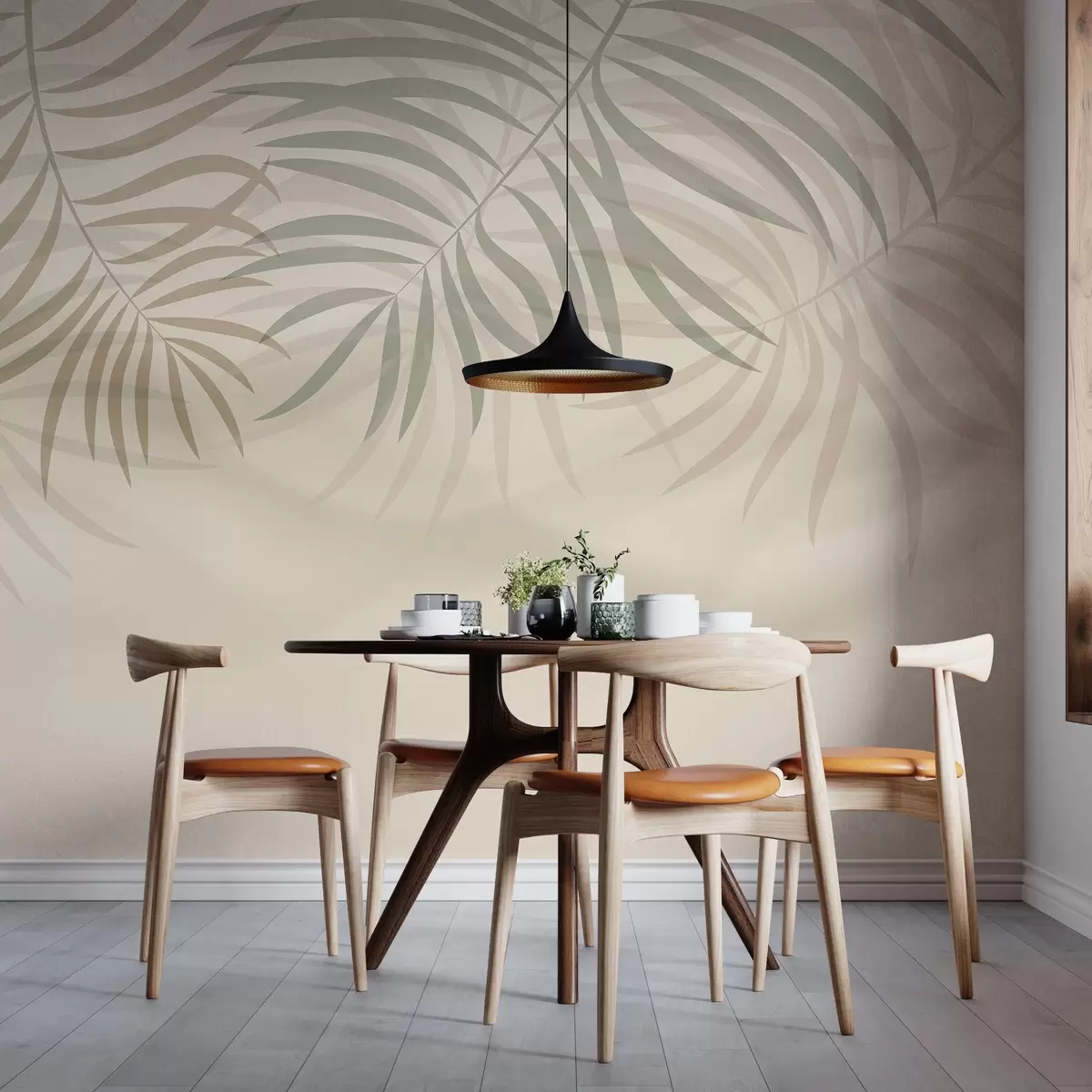 wall murals Delicate tropical patterns in beige tone w02785v1