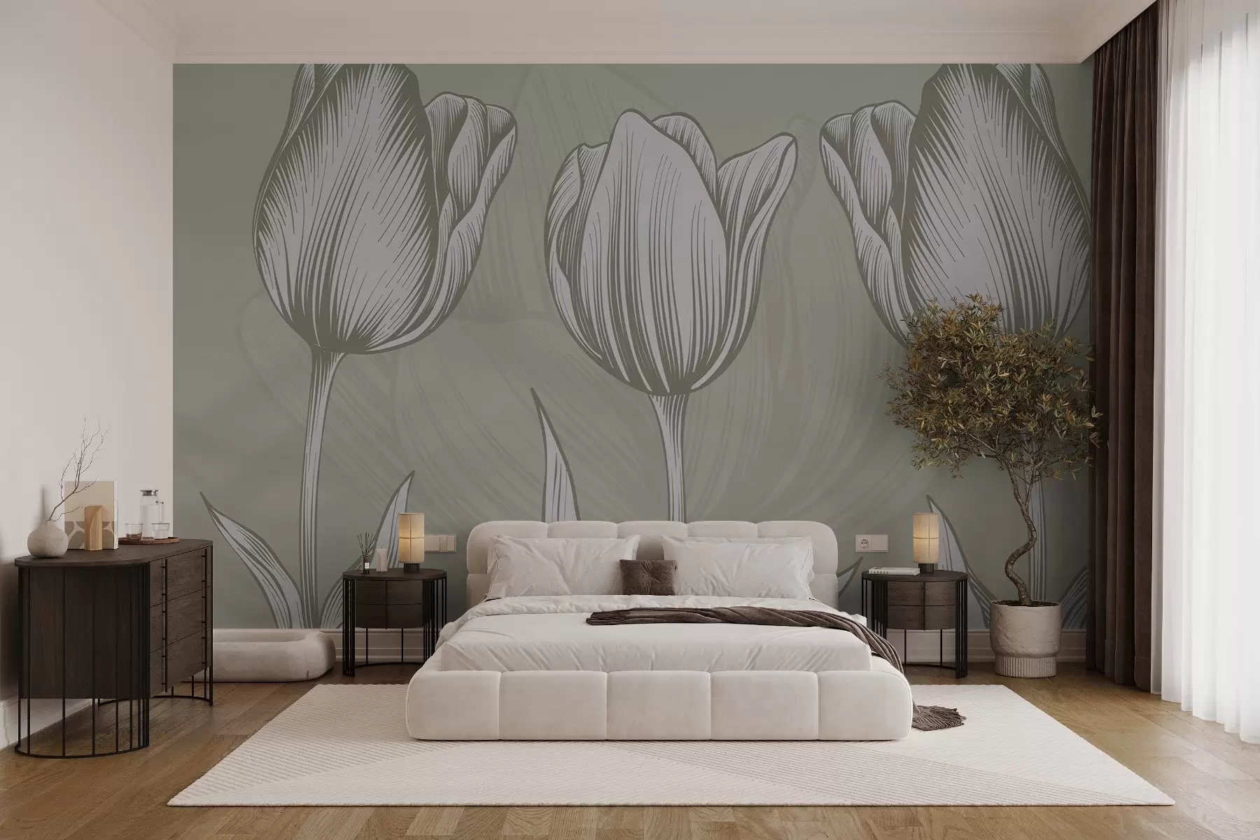 wall murals Elegant tulips on a green background w02786v2