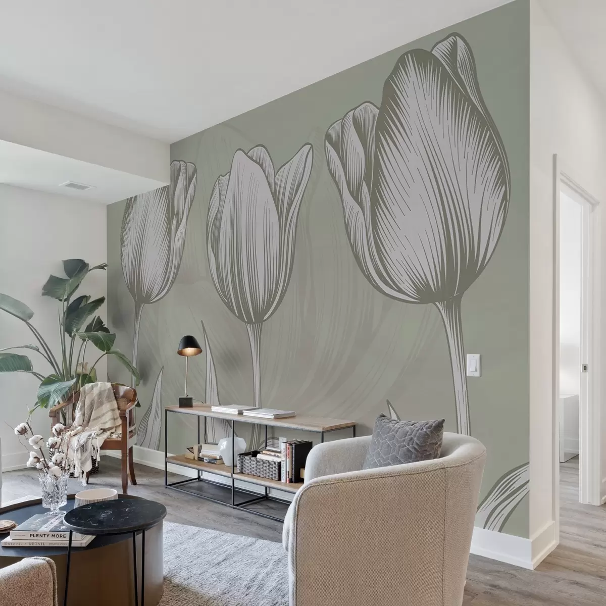 wall murals Elegant tulips on a green background w02786v2