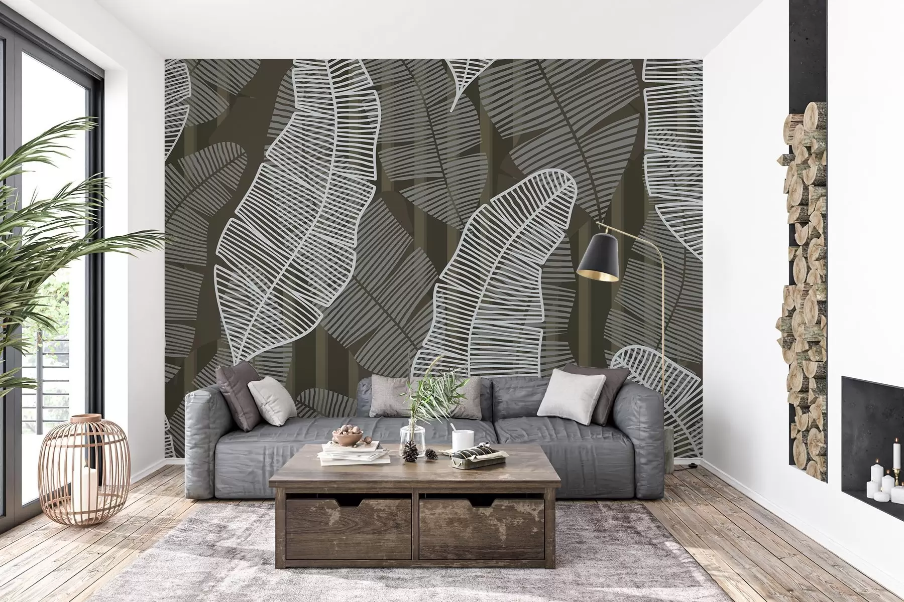 wall murals Abstract banana leaf in brown tones w02788v1